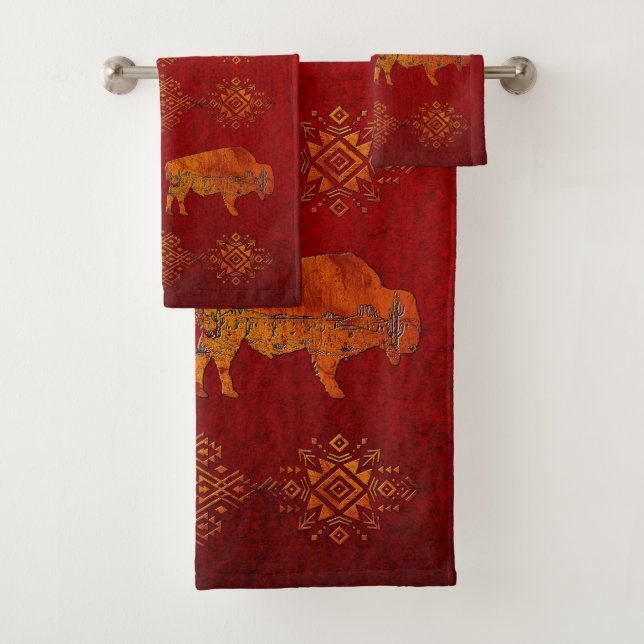 Agate Carved Buffalo mit Wüstenszene Graphic Badhandtuch Set (Insitu)