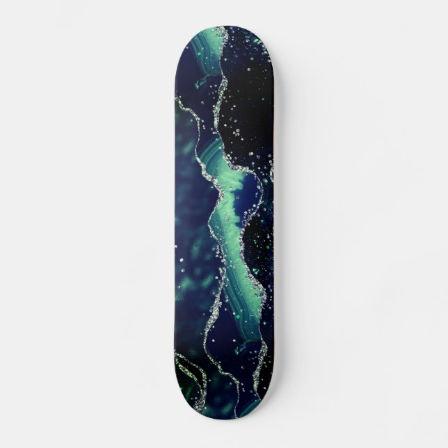 Agate Dark Green Mint Navy Blue Skateboard (Vorderseite)