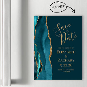Agate Dunkles Tealblau Gold Magnetisches 'Save the Magnetkarte