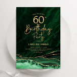 Agate Emerald Green Gold 60. Geburtstag Einladung<br><div class="desc">Smaragdgrün und Gold agate 60. Geburtstagsfeier Einladung. Elegantes modernes Design mit Aquarellfarben-marmorgeode Hintergrund,  Imitate Glitzer Gold und Typografie Skript-Schriftart. Die trendige Einladungskarte eignet sich perfekt für eine stilvolle Damenfeier. Gedruckte Zazzle Einladungen oder Sofortdownload digitalen druckbaren Vorlage.</div>