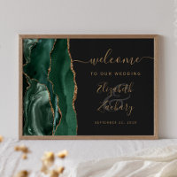 Agate Emerald Green Gold Dark Wedding Willkommen