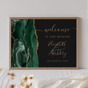 Agate Emerald Green Gold Dark Wedding Willkommen Poster
