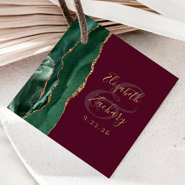 Agate Emerald Green Gold Script Burgundy Wedding Geschenkanhänger