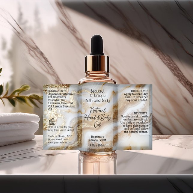 Agate Flaschenetikett 4oz oder Ölabscheider Rechteckiger Aufkleber (gold label)