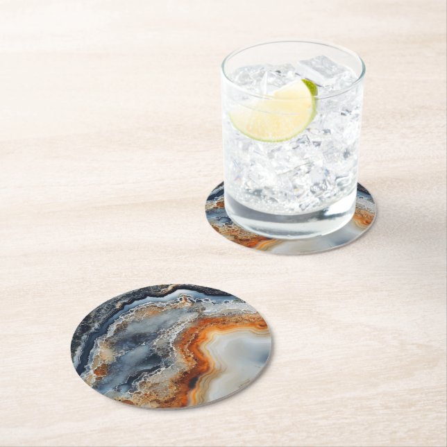 Agate Gemstone Muster Runder Pappuntersetzer (Vor Ort)
