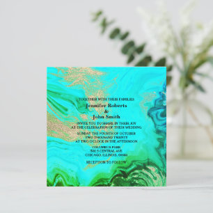 Agate Geode Aquamarin Blue Green Gold Glitzer Wedd Einladung