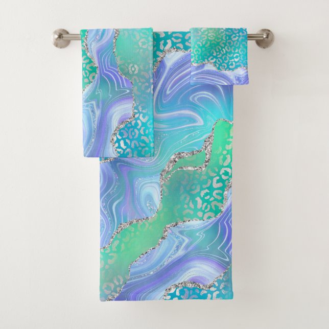 Agate Geode Design Blue and Green Badhandtuch Set (Insitu)