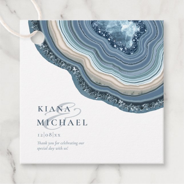 Agate Geode Glitzer Vielen Dank Dusty Blue ID647 Geschenkanhänger (Vorderseite)