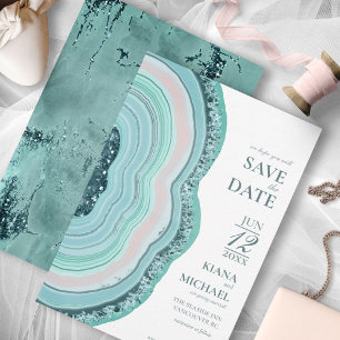 Agate Geode Glitzer Wedding Aquamarin ID647 Save The Date