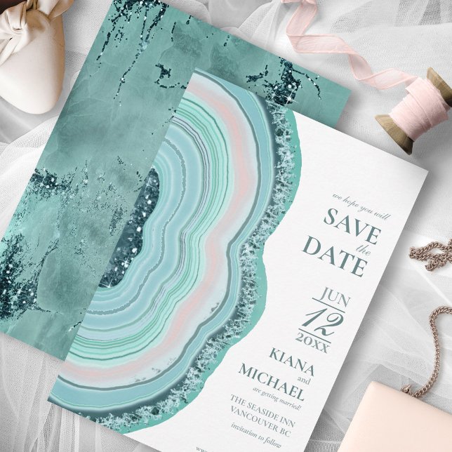 Agate Geode Glitzer Wedding Aquamarin ID647 Save The Date (Von Creator hochgeladen)
