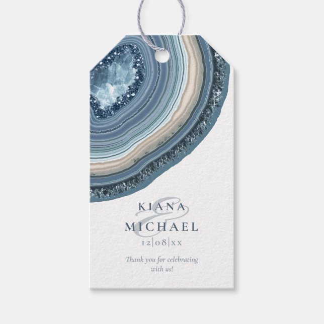 Agate Geode Glitzer Wedding Dusty Blue ID647 Geschenkanhänger (Vorderseite)