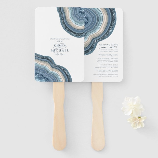 Agate Geode Glitzer Wedding Party Dusty Blue ID647 Fächer (Vorne und Hinten)