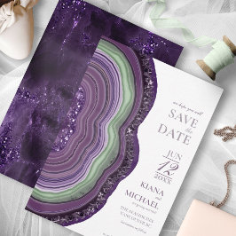 Agate Geode Glitzer Wedding Violet ID647 Save The Date