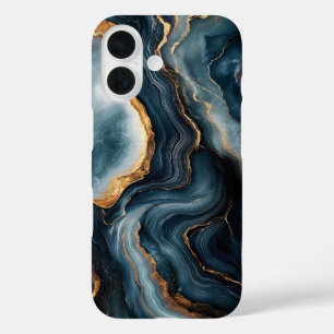 Agate Geode mit Gold und Navy Blue Marmor iPhone 16 Hülle