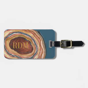 Agate Geode Monogram Watercolor Blue Clay Ochre Gepäckanhänger