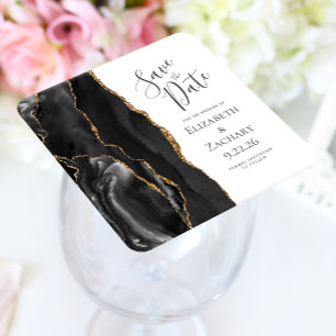 Agate Geode Schwarz Gold Save-the-Date Rechteckiger Pappuntersetzer