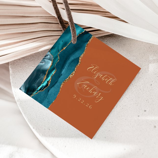 Agate Geode Script Aquamarin Gold Burnt Orange Wed Geschenkanhänger (Von Creator hochgeladen)