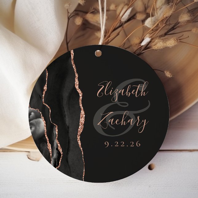 Agate Geode Script Black Rose Gold Dark Wedding Geschenkanhänger (Von Creator hochgeladen)