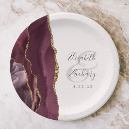 Agate Geode Script Burgundy Gold Blush Pappteller