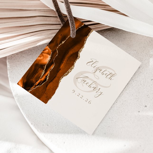 Agate Geode Script Burnt Orange Gold Ivory Wedding Geschenkanhänger (Von Creator hochgeladen)