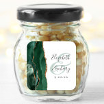 Agate Geode Script Emerald Green Gold Wedding Quadratischer Aufkleber<br><div class="desc">Dieser elegante,  moderne Hochzeitsaufkleber besticht durch eine smaragdgrüne Aquarellfarbe,  die durch ein mit Imitaten vergoldetes Glitzer besticktes Geoddesign geprägt ist. Einfache Anpassung des kohlegrauen Textes auf einem weißen Hintergrund,  mit den Namen der Braut und Bräutigam in whimsical Handschrift Kalligraphie über einen großen,  hellgrünen Ampersand.</div>