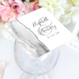 Agate Geode Script Gray White Silver Wedding Rechteckiger Pappuntersetzer