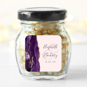 Agate Geode Script Lila Gold Blush Wedding Quadratischer Aufkleber