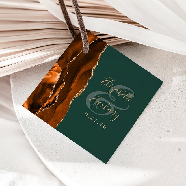 Agate Geode Script Rust Gold Dark Green Wedding Geschenkanhänger (Von Creator hochgeladen)