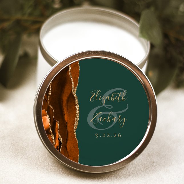 Agate Geode Script Rust Gold Green Wedding Runder Aufkleber (Von Creator hochgeladen)