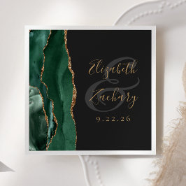 Agate Geode Script Smarald Green Gold Dark Wedding Serviette