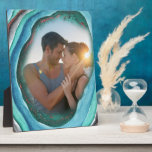 Agate Geode Turquoise Blue Green and Copper Foto Fotoplatte<br><div class="desc">Add your own foto to this trendy foto easel. This design feature a slice of agate and your foto is set in the heart of the geode. The agate bands were painted in watercolor in shades of blue, turquoise green, grey and copper brown. Please browse our store for coordinating Foto...</div>