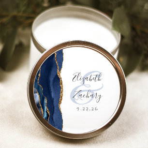 Agate-Geoden-Schrift Navyblau Goldene Hochzeit Runder Aufkleber