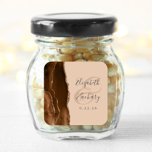 Agate-Geoden-Script Mocha-Braun Gold Beige Hochzei Quadratischer Aufkleber