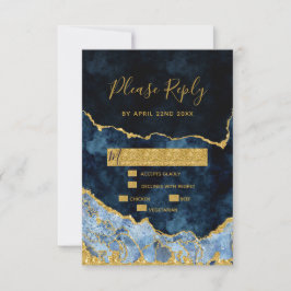 Agate Gilt Wedding RSVP Replik von Navy Blue Gold 