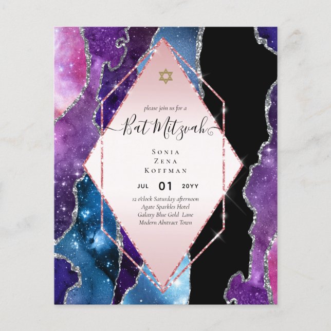AGATE GLITZER BAT MITZVAH Einladungs-HAUSHALT Flyer (Vorne)