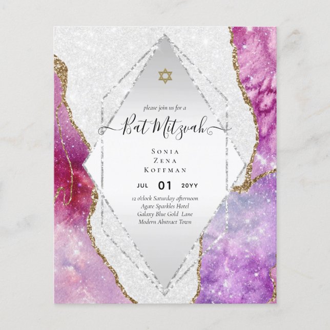 AGATE GLITZER BAT MITZVAH Einladungs-HAUSHALT Flyer (Vorne)