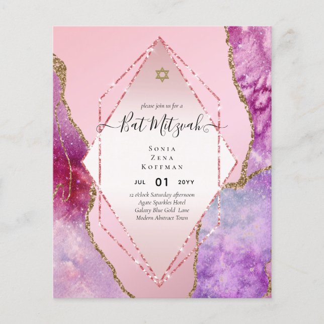 AGATE GLITZER BAT MITZVAH Einladungs-HAUSHALT Flyer (Vorne)