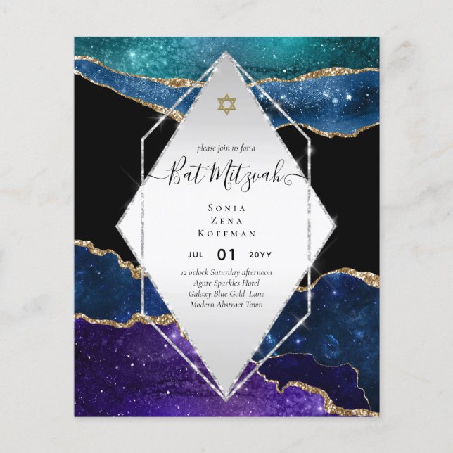 AGATE GLITZER BAT MITZVAH Einladungs-HAUSHALT Flyer (Vorne)