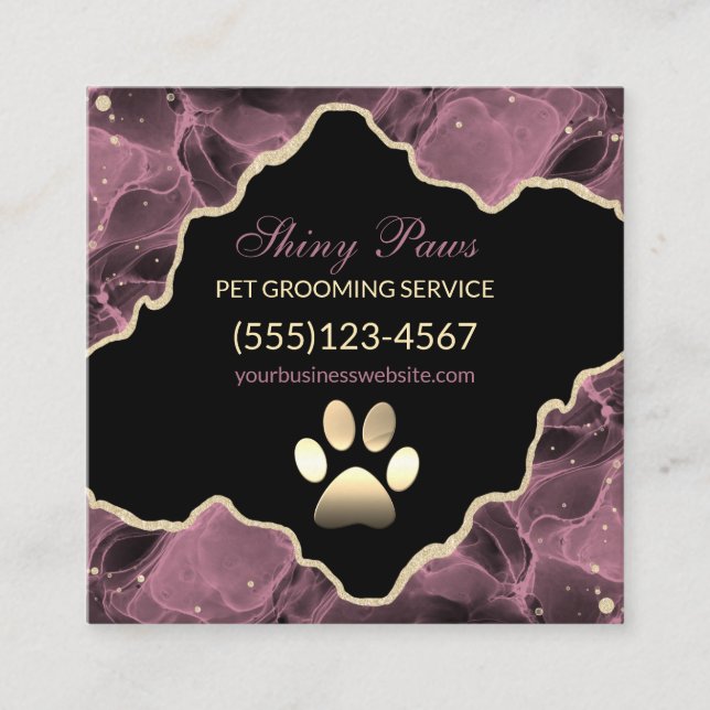 Agate Glitzer Rose Gold Dog Pet Grooming Quadratische Visitenkarte (Vorderseite)