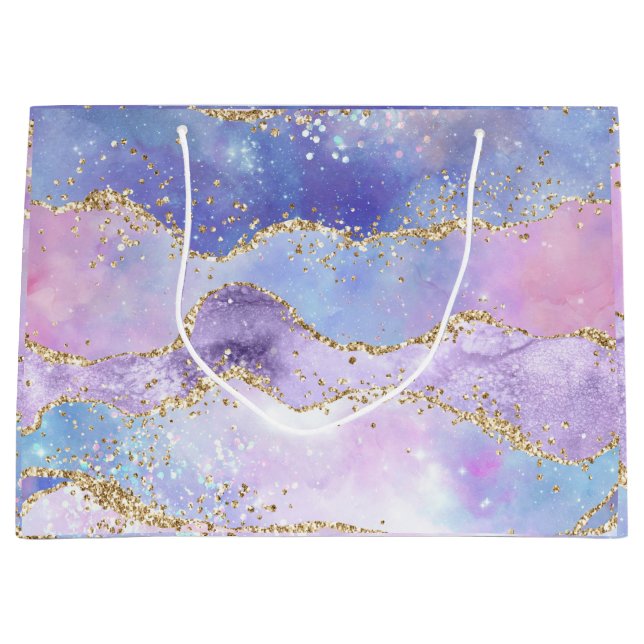 Agate Gold Glitzer Rosa Lila Blau Große Geschenktüte (Vorderseite)