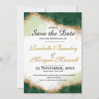 Agate Gold & Green Wedding Enregistrer la carte Da