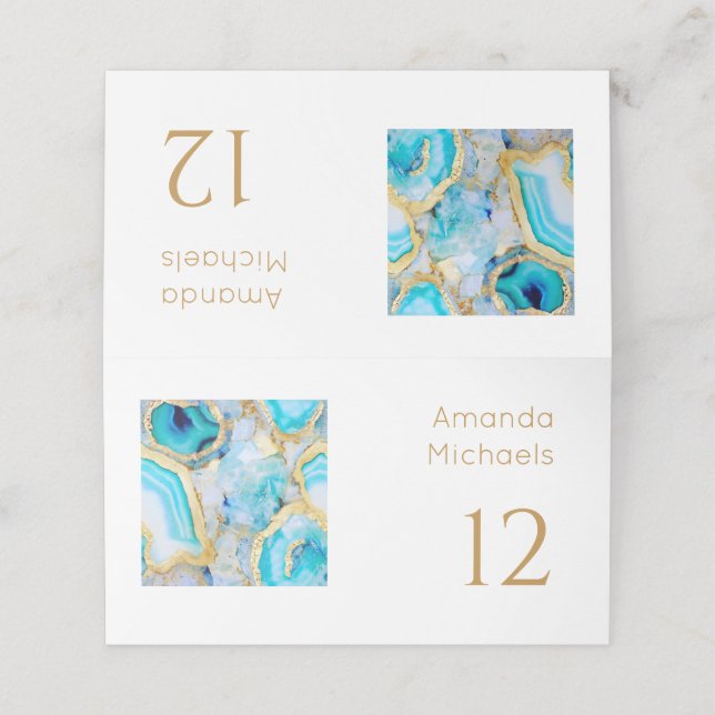 Agate gold Luxurious coastal Wedding  Platzkarte (Außenseite Aufgefaltet)