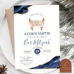 Agate Gold Navy Blue Bar Mitzvah Einladung<br><div class="desc">Agate Gold Navy Blue Bar Mitzvah Einladung | Hebräische Boy Religious Celebration Einladung | Jüdische Tradition Bar Mitzvah Einladung | Junge rief zur Torah-Einladung an</div>