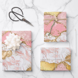 Agate: Gold und Rosa Sequins Geschenkpapier Set