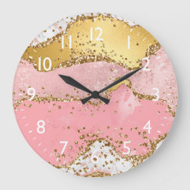 Agate: Gold und Rosa Sequins Große Wanduhr
