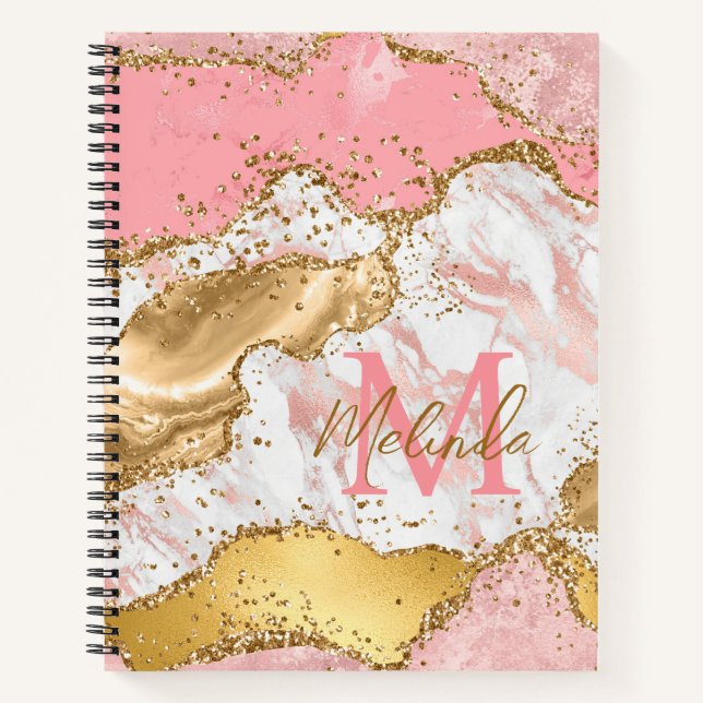 Agate: Gold und Rosa Sequins Notizbuch (Vorderseite)