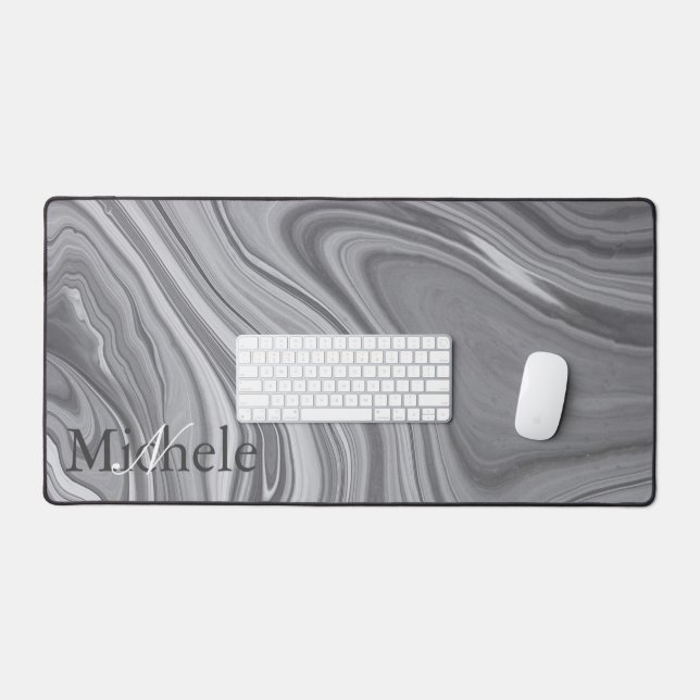 Agate Gray Marble Swirl Individuelle Name Letter Schreibtischunterlage (Tastatur & Maus)