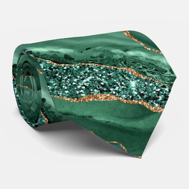 Agate Green Emerald Gold Neck Tie Marble Gemstone Krawatte (Gerollt)