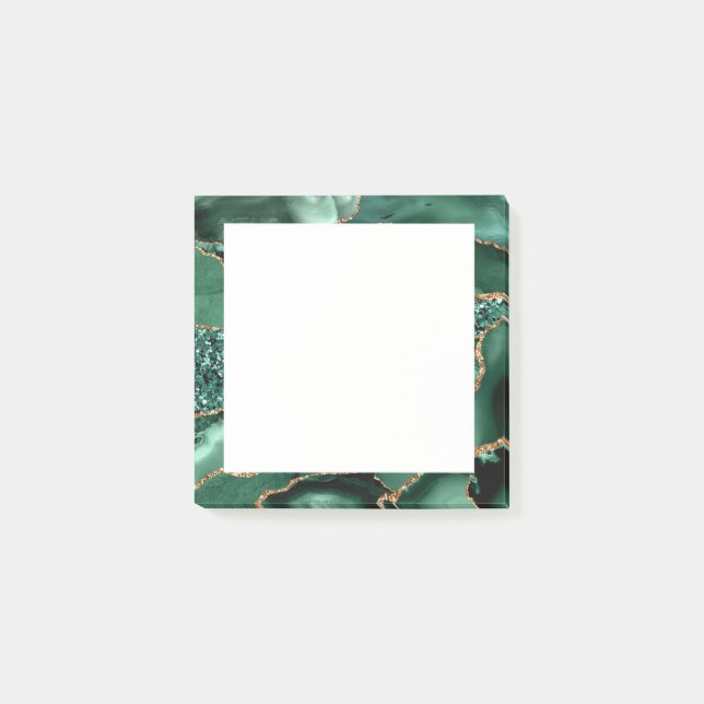 Agate Green Gold Glitzer Geode Marble Gemstone Post-it Klebezettel (Vorderseite)