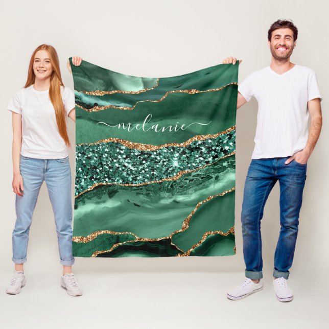 Agate Green Gold Glitzer Geode Marble Individuelle Fleecedecke (Beispiel)